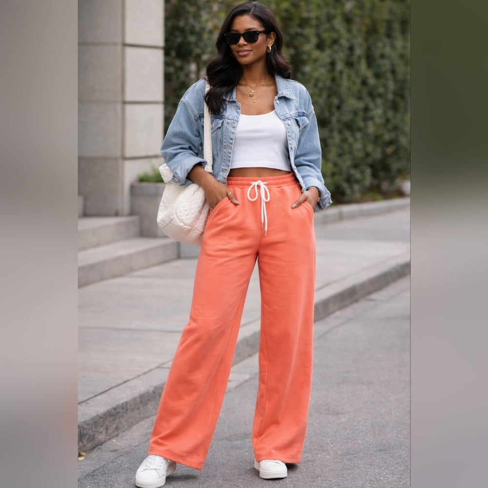 No Boundaries Coral Wide Leg Joggers XL (16-18) Drawstring Lounge Pants NWT